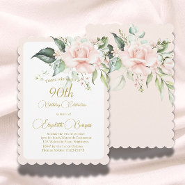 90. Geburtstag Wasserfarbe Rosa Blumengestein Einladung
