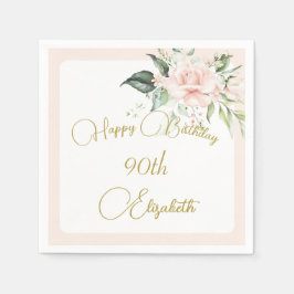 90. Geburtstag Wasserfarbe Rosa Blumengestein Serviette