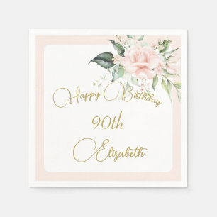 90. Geburtstag Wasserfarbe Rosa Blumengestein Serviette