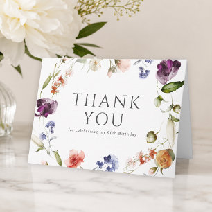 90. Geburtstag Weibliche Wildblumen Floral Dankeskarte