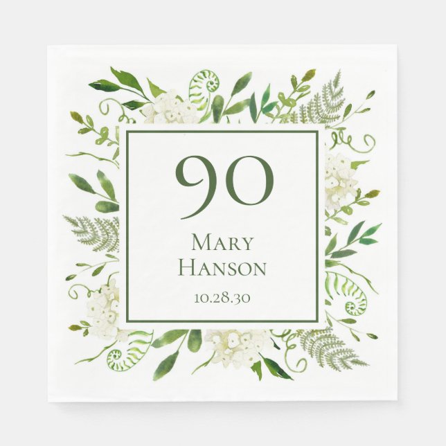 90. Geburtstag Weißer Hydrangeas Serviette (Vorderseite)