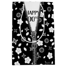 90. Geburtstag Zipper auf Blume Mittlere Geschenktüte