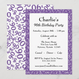 90. Geburtstag Zufallszahlenmuster Lila/weiß Einladung