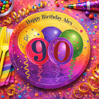90. Geburtstags-Ballon-Konfetti-Party Pappteller