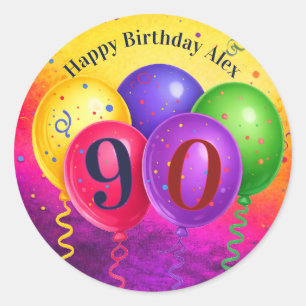 90. Geburtstags-Ballon-Konfetti-Party Runder Aufkleber