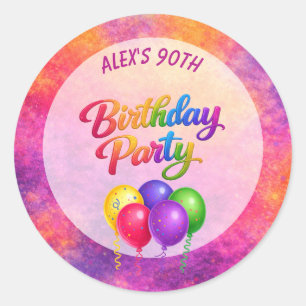 90. Geburtstags-Ballon-Konfetti-Party Runder Aufkleber