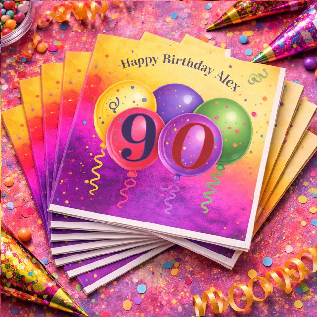 90. Geburtstags-Ballon-Konfetti-Party Serviette (Von Creator hochgeladen)