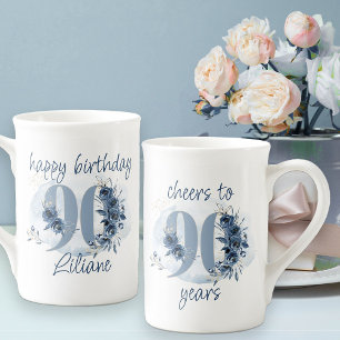 90. Geburtstags Cheers auf 90 Jahre Florale Zahl Prozellantasse