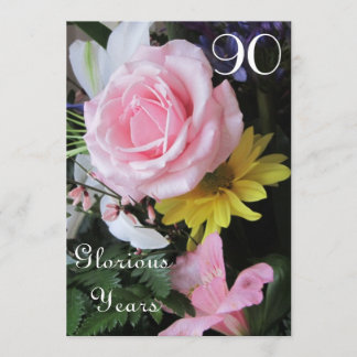 90. Geburtstags-Feier! - Rosa Rosen-Blumenstrauß Einladung