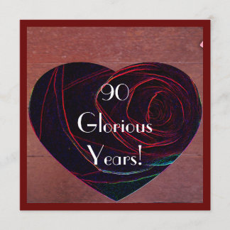 90. Geburtstags-Feier-Rotes Rosen-Herz Einladung
