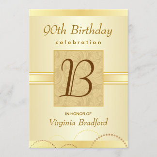 90. Geburtstags-Party Einladung - Damast-Monogramm