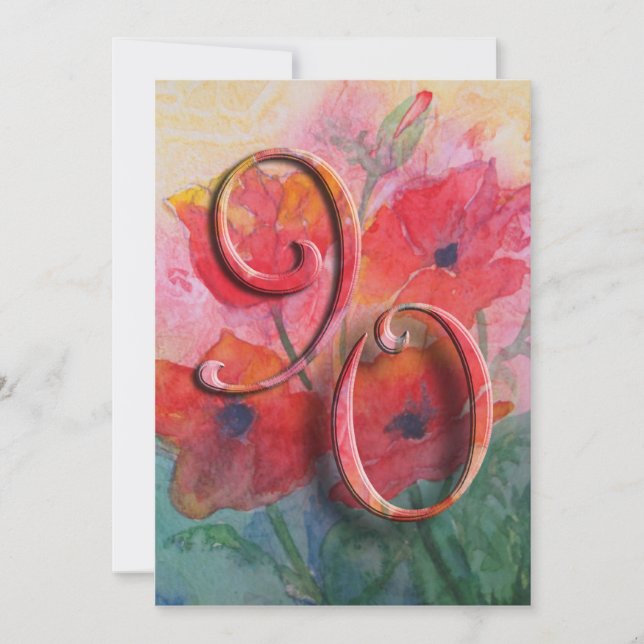 90. Geburtstags-Party Einladung - Mohnblumen (Vorderseite)