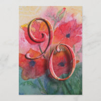 90. Geburtstags-Party Einladung - Mohnblumen