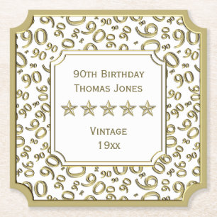 90. Geburtstags-Party-Weiß/Goldmuster-Thema Untersetzer