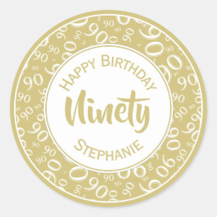 90. Geburtstags-Zahl-Muster-Gold und Weiß Runder Aufkleber