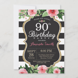 90. Geburtstagseinladung Frauen. Florales Gold Sch Einladung