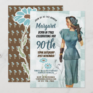 90. Geburtstagseinladungen Vintage Retro Art Deco Einladung
