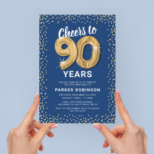 90. Geburtstagsfeier Blau Gold Einladung