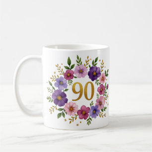 90. Geburtstagsfeier - Blumenkreide mit Goldnummer Kaffeetasse