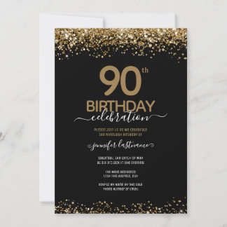 90. Geburtstagsfeier Gold Glitzer Einladung