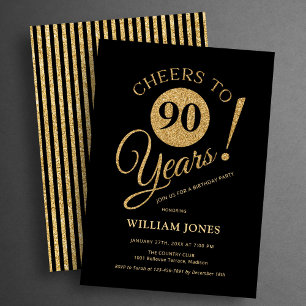 90. Geburtstagsfeier Gold Schwarz Einladung