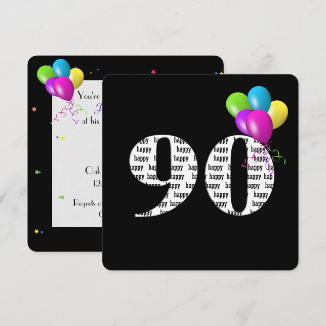 90. Geburtstagsfeier mit Ballon-Bunch Einladung (Vorne/Hinten)