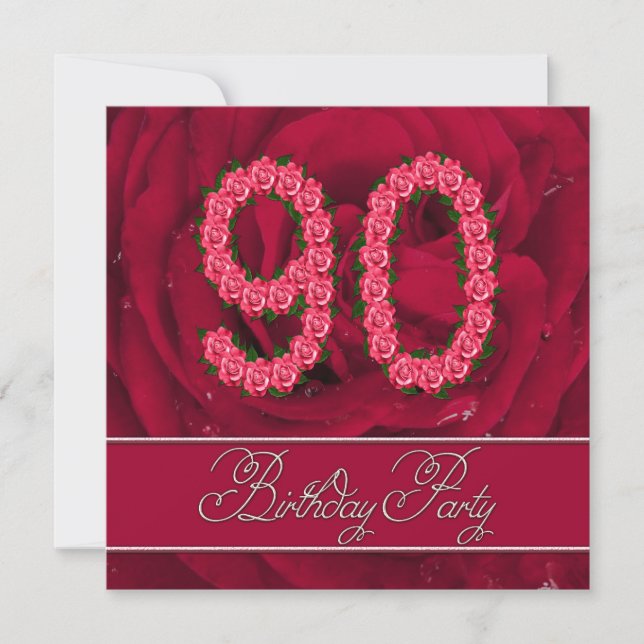 90. Geburtstagsfeier mit Rose Einladung (Vorderseite)
