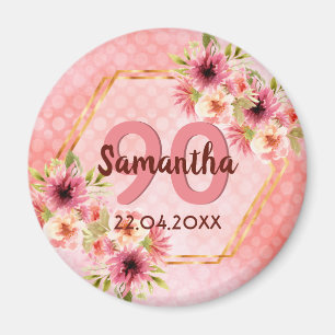 90. Geburtstagsfeier rosa florale Save-the-Date Magnet