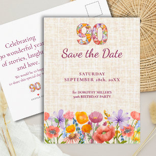 90. Geburtstagsfeier - Wildflower Save-the-Date Ankündigungspostkarte