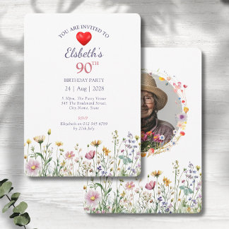 90. Geburtstagsgarten Wild Meadow Foto Einladung