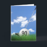 90. Geburtstagsgolfball im Gras Karte<br><div class="desc">Weißer Golfball in grünem Gras mit Golfclub und Himmelsuntergrund zum 90. Geburtstag.
Alter Nummer auf dem Golfball kann bearbeitet werden.</div>