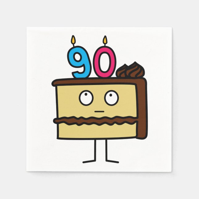 90. Geburtstagskuchen mit Kerzen Serviette (Vorderseite)
