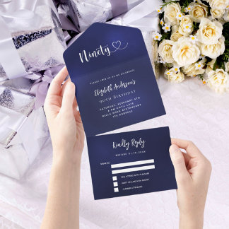 90. Geburtstagsnacht blaue silberne uAwg All In One Einladung