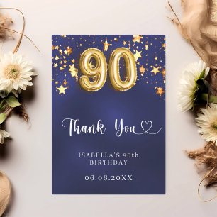 90. Geburtstagsnavy blaue goldene Sterne Dankeskarte