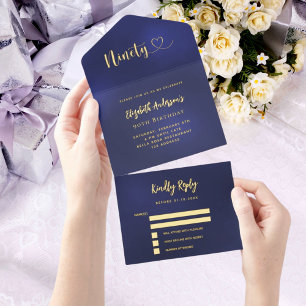 90. Geburtstagsnavy Blue Gold uAwg All-in-One-Einladung