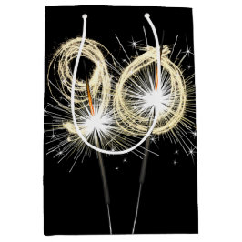 90. Geburtstagsparkler auf schwarz Mittlere Geschenktüte