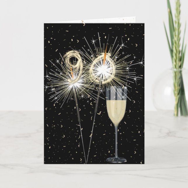 90. Geburtstagsparkler mit Wein Karte (Vorderseite)