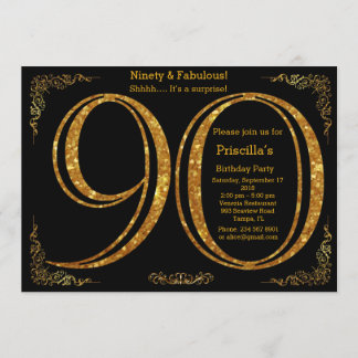 90. Geburtstagsparty, 90., Gatsby, schwarz & gold Einladung
