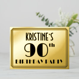 90. Geburtstagsparty — Art Deco Look "90" + Name Folieneinladung