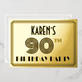 90. Geburtstagsparty — Art Deco Style "90" & Name Folieneinladung