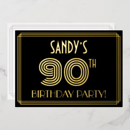 90. Geburtstagsparty — Art Deco Style "90" + Name Folieneinladung