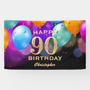 90. Geburtstagsparty Black and Gold Ballons Banner