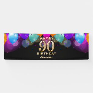 90. Geburtstagsparty Black and Gold Ballons Banner