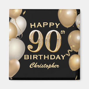 90. Geburtstagsparty Black and Gold Ballons Magnet