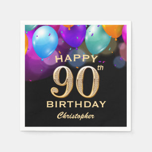 90. Geburtstagsparty Black and Gold Ballons Serviette