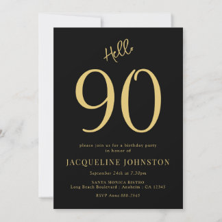 90. Geburtstagsparty Black and Gold Einladung