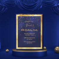 90. Geburtstagsparty Blue Gold Konfetti Einladung