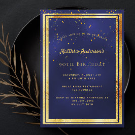 90. Geburtstagsparty Blue Gold Konfetti Sprinkle Einladung