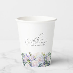 90. Geburtstagsparty Blue White Floral Custom Pappbecher