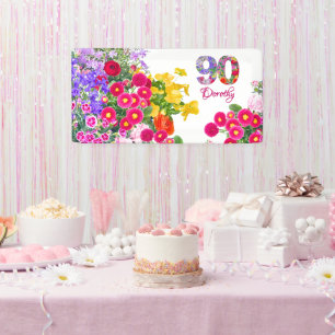 90. Geburtstagsparty Blumenbäume Moderne 90 Jahre Banner